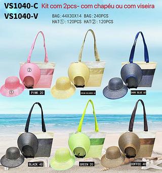 KIT BOLSA DE PRAIA MISS BELA - O KIT ACOMPANHA BOLSA, CHAPÉU OU A VISEIRA.