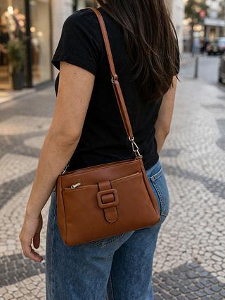 BOLSA MISS BELA EM COURINO SINTÉTICO - MODELO COM DUAS DIVISÓRIAS C/ ALCA REMOVÍVEL E REGULÁVEL.