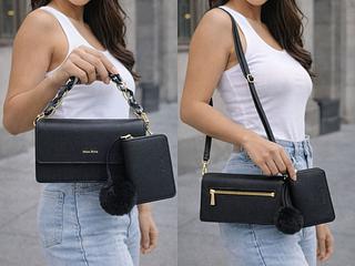 BOLSA E CARTEIRA MISS BELA - MODELO EM COURINO SINTÉTICO ( DISPONIVEL SOMENTE NO PRETO )