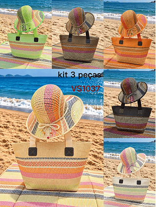 KIT BOLSA DE PRAIA MISS BELA - O KIT ACOMPANHA BOLSA, ESTEIRA E CHAPÉU.