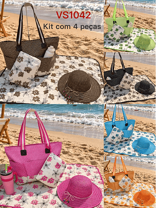 KIT BOLSA DE PRAIA MISS BELA - O KIT ACOMPANHA BOLSA, ESTEIRA, CHAPÉU E NECESSAIRE.