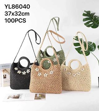 BOLSA GRANDE DE PALHA COM BÚZIOS
