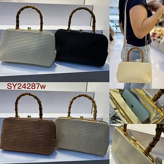 BOLSA DE PALHA C/ ALÇA FAKE DE BAMBU