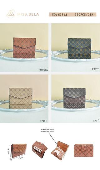 KIT 3 PECAS CARTEIRA MISS BELA - MODELO EM COURINO SINTÉTICO-CORES ALEATÓRIAS.