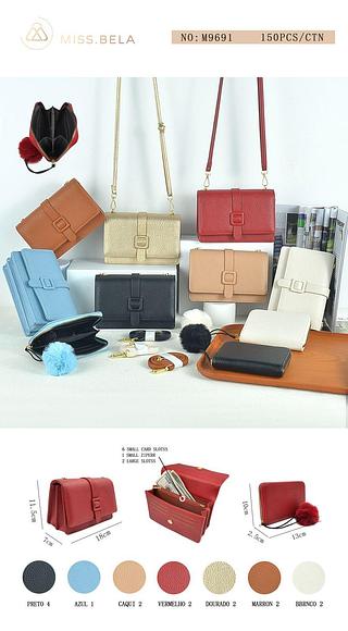 KIT 3 PEÇAS DE BOLSA MISS BELA - MODELO ACOMPANHA CARTEIRA ( CORES VARIADAS )