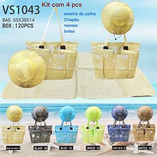 KIT BOLSA DE PRAIA MISS BELA - O KIT ACOMPANHA BOLSA, ESTEIRA, CHAPÉU E NECESSAIRE.