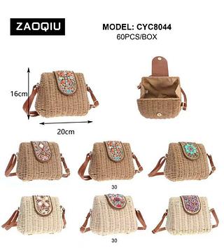 BOLSA PALHA COM ALÇA DE CORINO SINTETICO