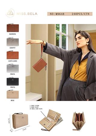 CARTEIRA MISS BELA - MODELO COM ALCA DE MÃO REMOVÍVEL - KIT COM 3 PCS - ( CORES VARIADAS )