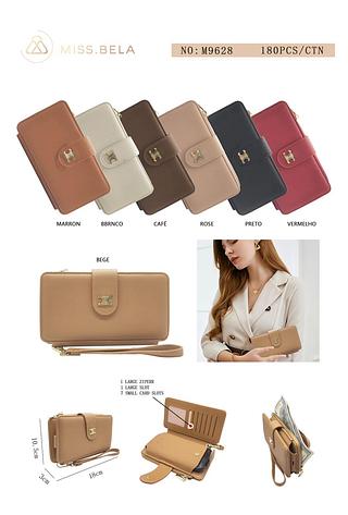 KIT 3 PEÇAS CARTEIRA MISS BELA - MODELO COM DIVISÓRIA PIRTA CELULAR E ALÇA REMOVÍVEL.