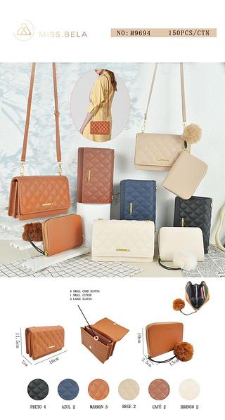 KIT 3 PEÇAS BOLSA MISS BELA - MODELO ACOMPANHA CARTEIRA - ( CORES VARIADAS )