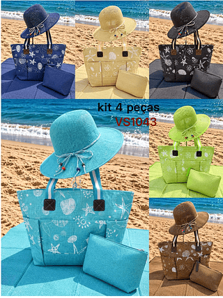 KIT BOLSA DE PRAIA MISS BELA - O KIT ACOMPANHA BOLSA, ESTEIRA, CHAPÉU E NECESSAIRE.