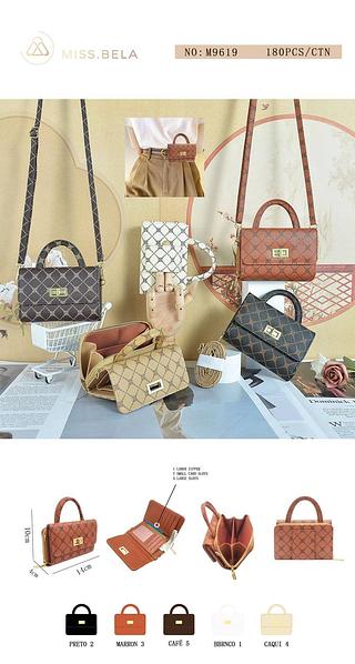 KIT 3 PEÇAS BOLSA/CARTEIRA MISS BELA ( CORES VARIADAS )