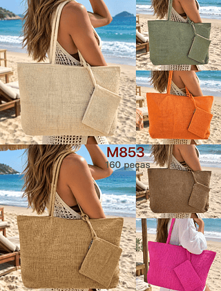 Kit com 3 peça Bolsa praia Feminina Cores varias